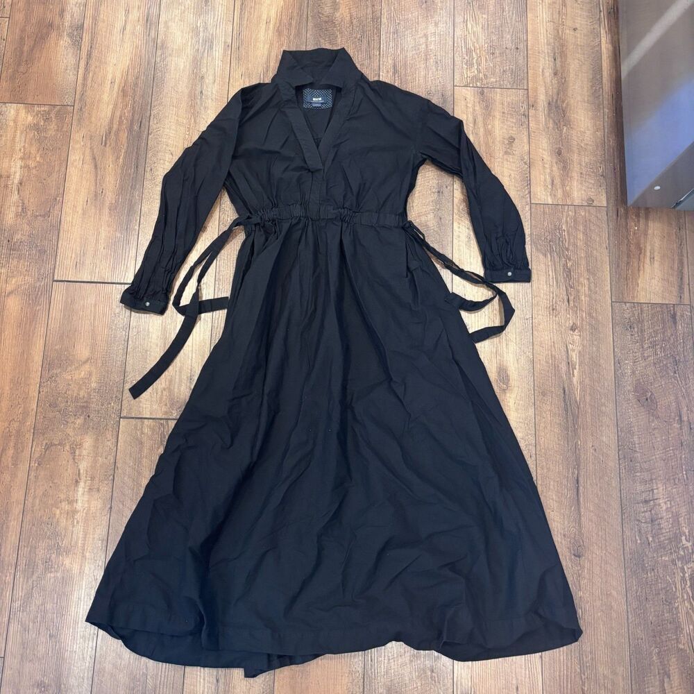 Anthropologie Maeve Clinched Shirt Dress Maxi Black Size Large Flowy Minimalist - Picture 6 of 11